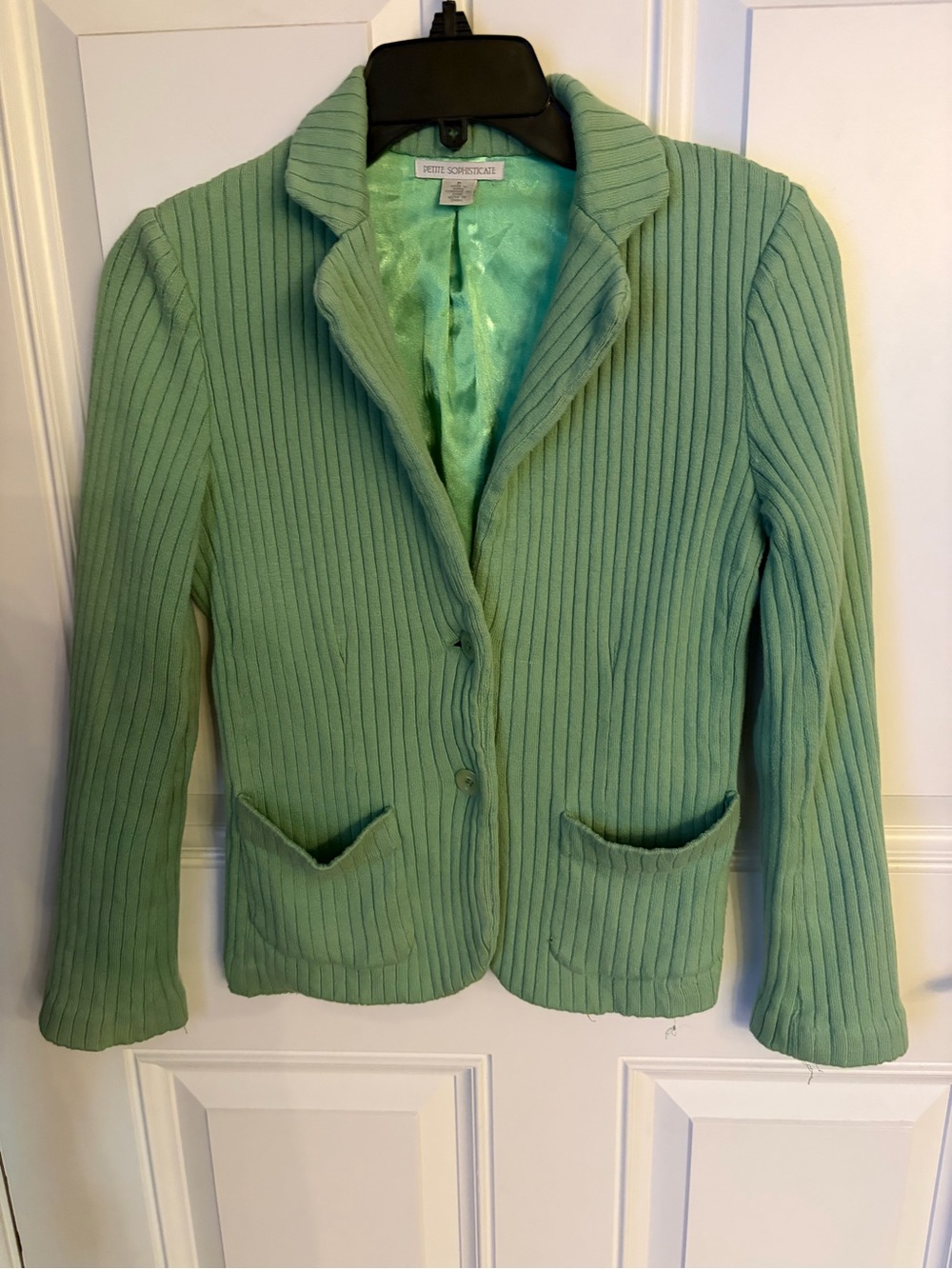 Petite Sophisticate Mint Ribbed Knit Blazer Jacket